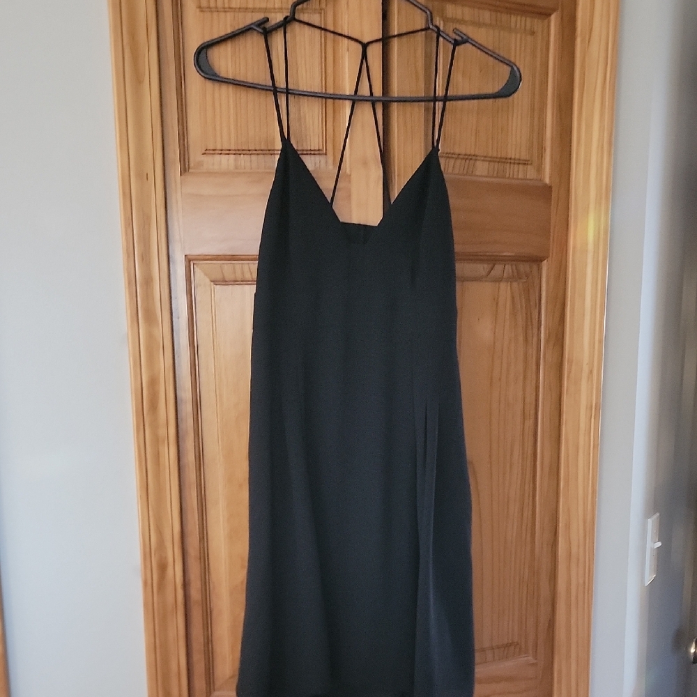 Express Black Backless Dress with Spaghetti Straps
